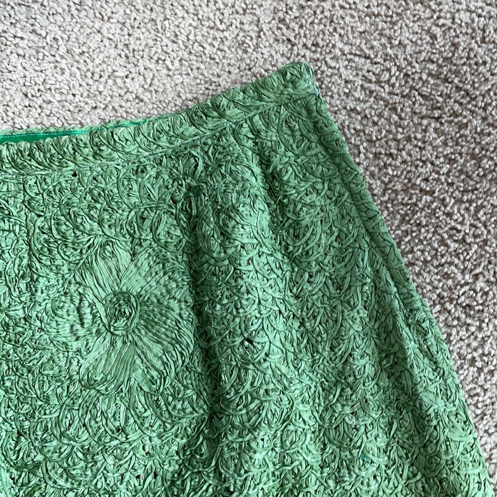 SOLD Vintage Soutache High Waist Skirt lace handmade green medium - Picture 3 of 6